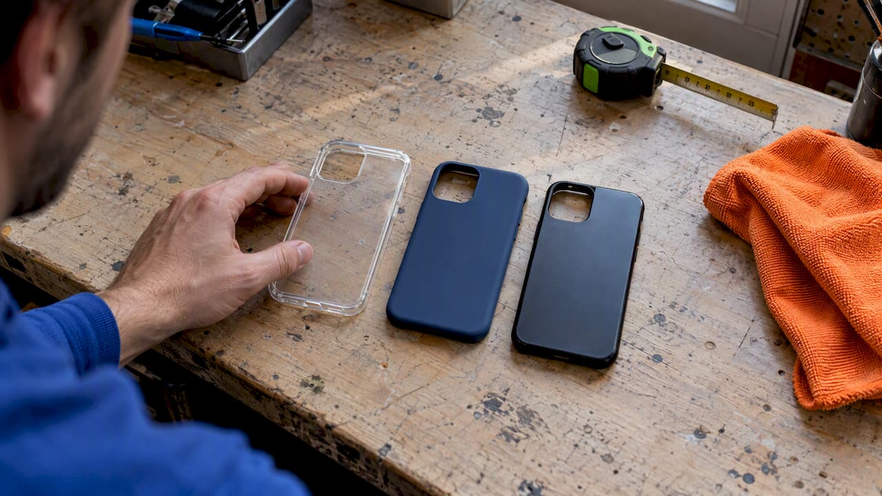Drei iPhone-Hüllen aus verschiedenen Materialien