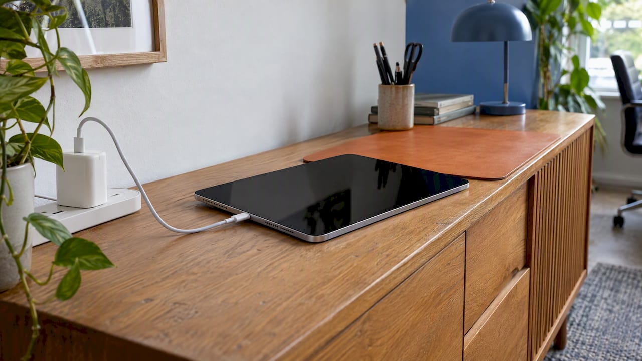 iPad Pro wird am USB-C-Netzteil geladen