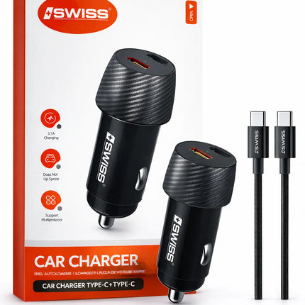 Car charger with 1 meter USB-C cable